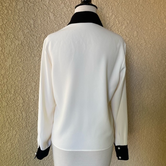 Amanda Uprichard Bel Aire Silk Blouse – Cream & Black • Polished Pearl Buttons • - Picture 7 of 7
